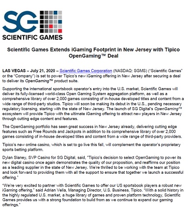 Tipico i New Jersey får spel från Scientific Games!